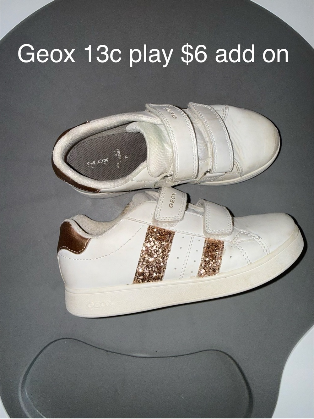 Geox Kids White Sneakers with Rose Gold Glitter Stripes